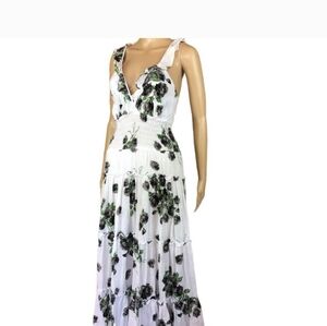 Boutique Floral tiered gauze ruffled maxi dress